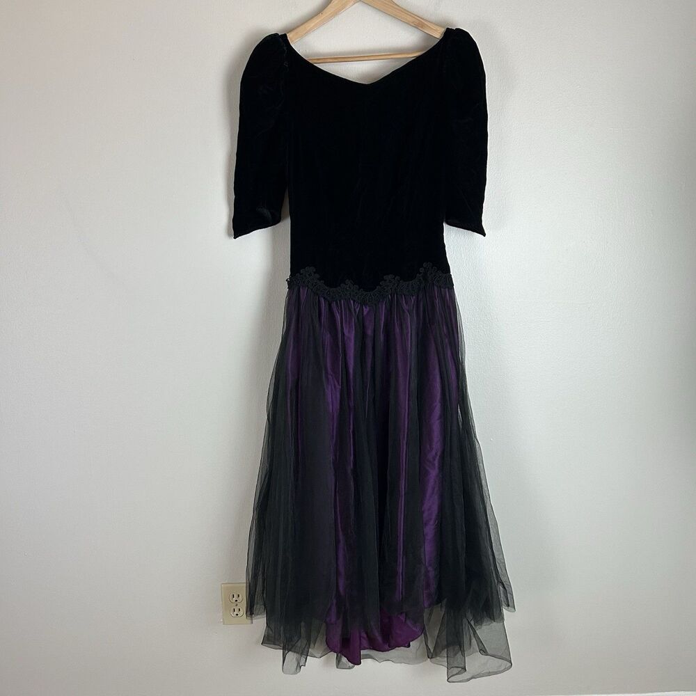 Dance Allure Vintage 80s Lace Ballerina Dress Whimsy Goth Velvet Fairy Basque